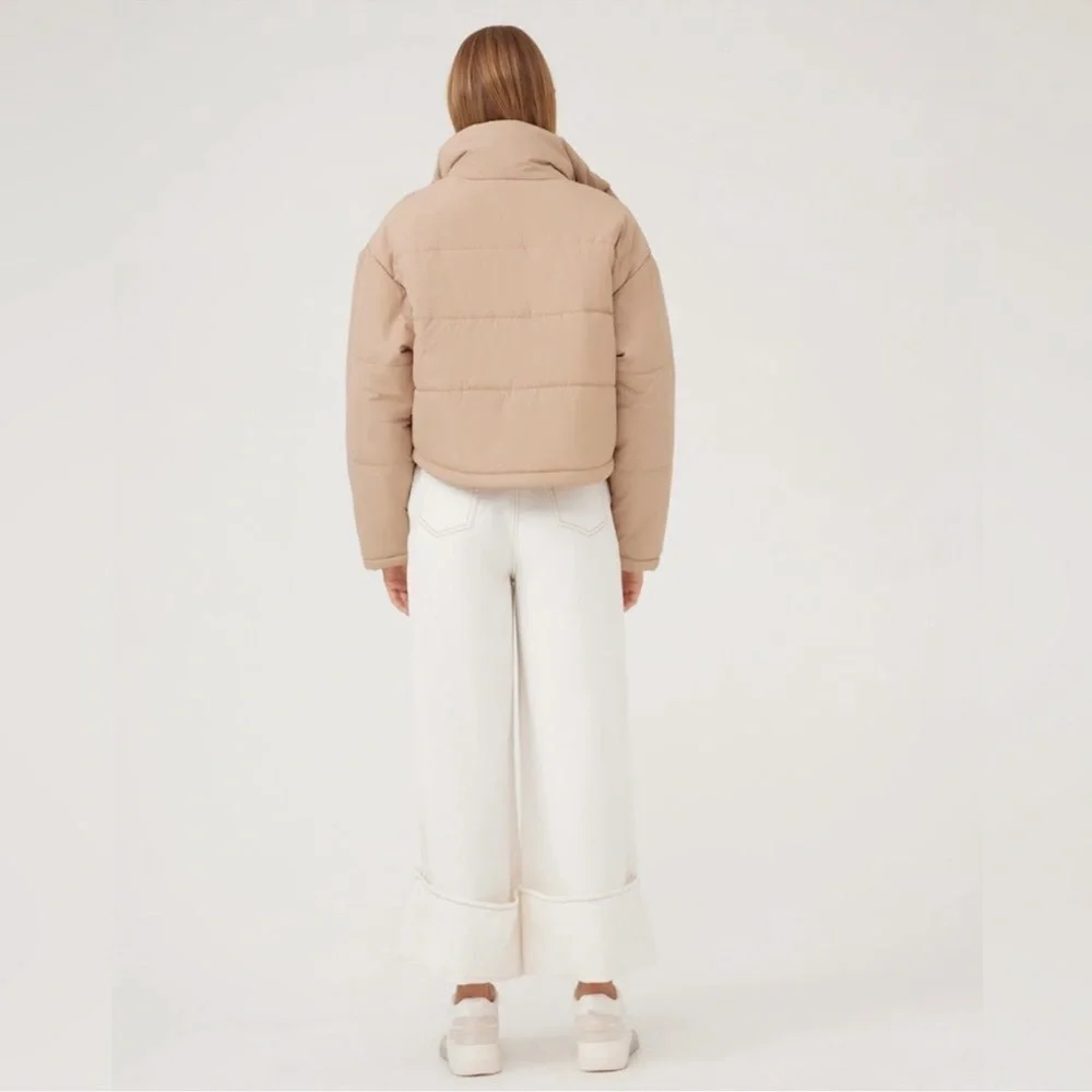 THE FIFTH LABEL Oversized Puffer Jacket XS Beige Neutral Cropped Retro 90s Fall - Picture 3 of 12